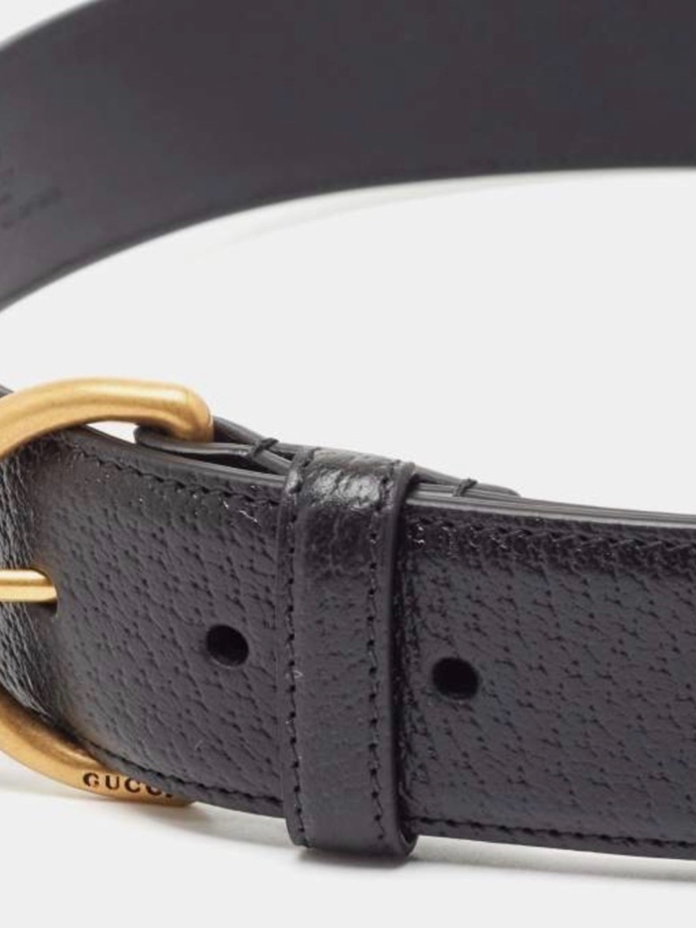 Gucci Black Leather Belt with Gold-Tone Round Buckle The buckle has signed used - Picture 2 of 7